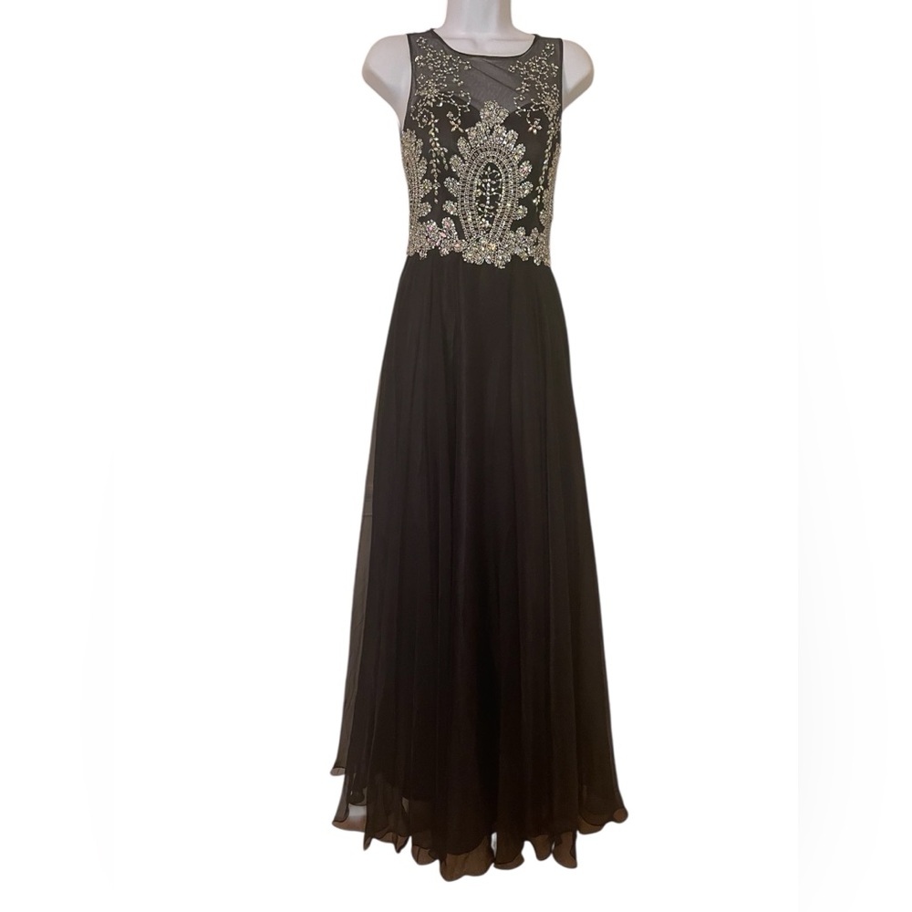 Elegant Black and Silver Embellished Evening Gown